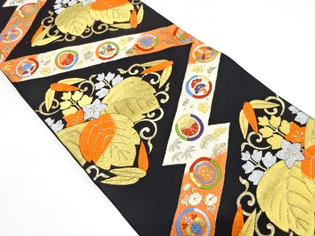 アンティーク　桐唐草に花模様織り出し袋帯(材料)